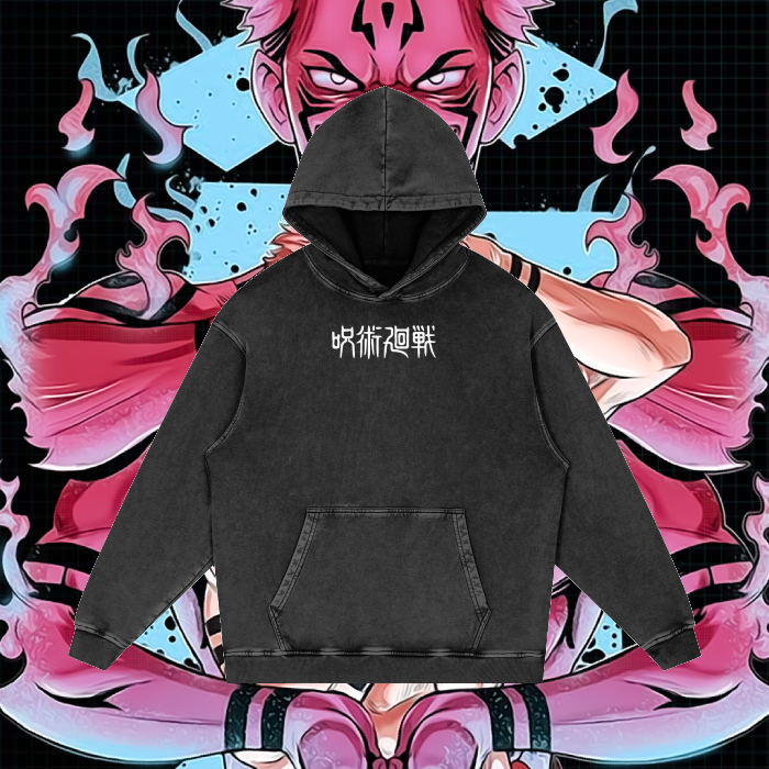 Sukuna Large 4K Print Vintage Hoodie